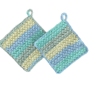 2 Hand Crafted Crocheted Washcloths Dishcloths with Hanging Loop - 100% Cotton